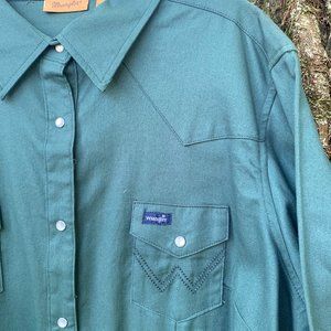 Wrangler Traditional Western Shirt – Green Stretch Denim – XXL, NWT